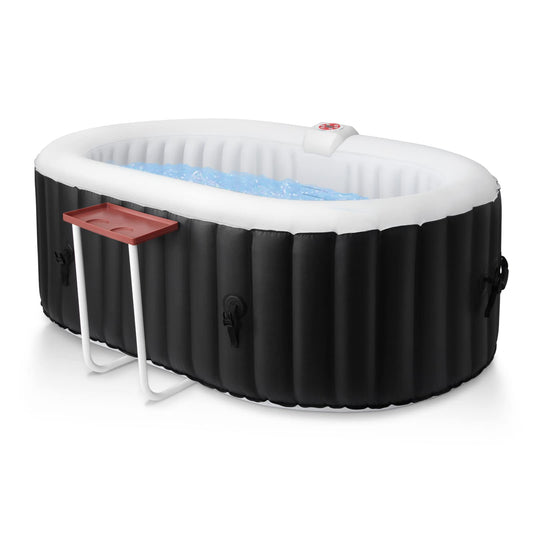 Edostory Hot Tub Aufblasbarer Tragbarer Ovaler Whirlpool Spa 2 Personen Whirlpool mit 90 Bubble Jets, Abdeckung, Filterkartuschen, Pumpe, Schwarz
