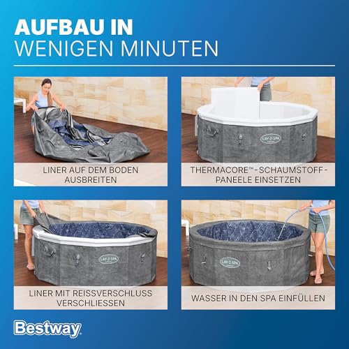 **Bestway Lay-Z-SPA Carrara AirJet Whirlpool 6 Personen Ø170×65 cm | Energiesparend, App-Steuerung, UltraFit-Pumpe, Dunkle Alabaster-Optik**