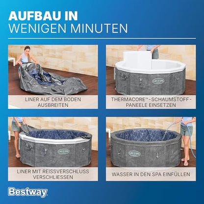 **Bestway Lay-Z-SPA Carrara AirJet Whirlpool 6 Personen Ø170×65 cm | Energiesparend, App-Steuerung, UltraFit-Pumpe, Dunkle Alabaster-Optik**