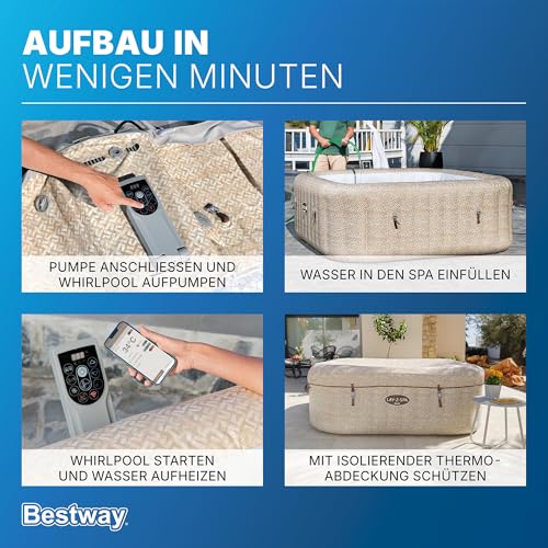 **Bestway Lay-Z-SPA Rome AirJet Whirlpool 7 Personen 201×201×71 cm | 180 Düsen, App-Steuerung, Thermo-Abdeckung, Sandmarmor-Optik**