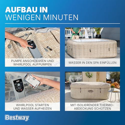 **Bestway Lay-Z-SPA Rome AirJet Whirlpool 7 Personen 201×201×71 cm | 180 Düsen, App-Steuerung, Thermo-Abdeckung, Sandmarmor-Optik**