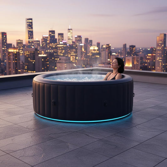 MSpa Whirlpool Aurora 204x204x70 cm – Aufblasbarer Whirlpool für 6 Personen mit 138 Massagedüsen, LED-Beleuchtung, UVC+ Desinfektion, Selbstaufblasfunktion & Rhino Tech™ 6-Schicht-Material