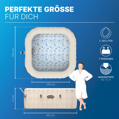 **Bestway Lay-Z-SPA Rome AirJet Whirlpool 7 Personen 201×201×71 cm | 180 Düsen, App-Steuerung, Thermo-Abdeckung, Sandmarmor-Optik**