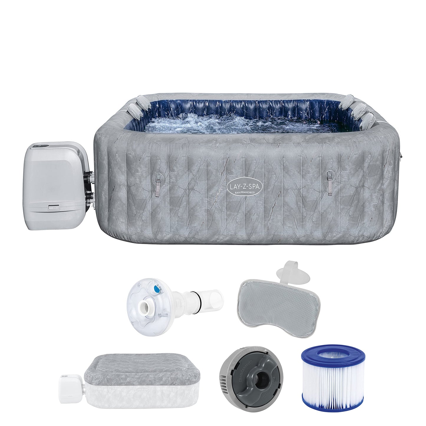 **Bestway Lay-Z-SPA San Francisco HydroJet Pro Whirlpool 7 Personen 230×230×71 cm | App-Steuerung, Marmor-Optik Samtgrau**