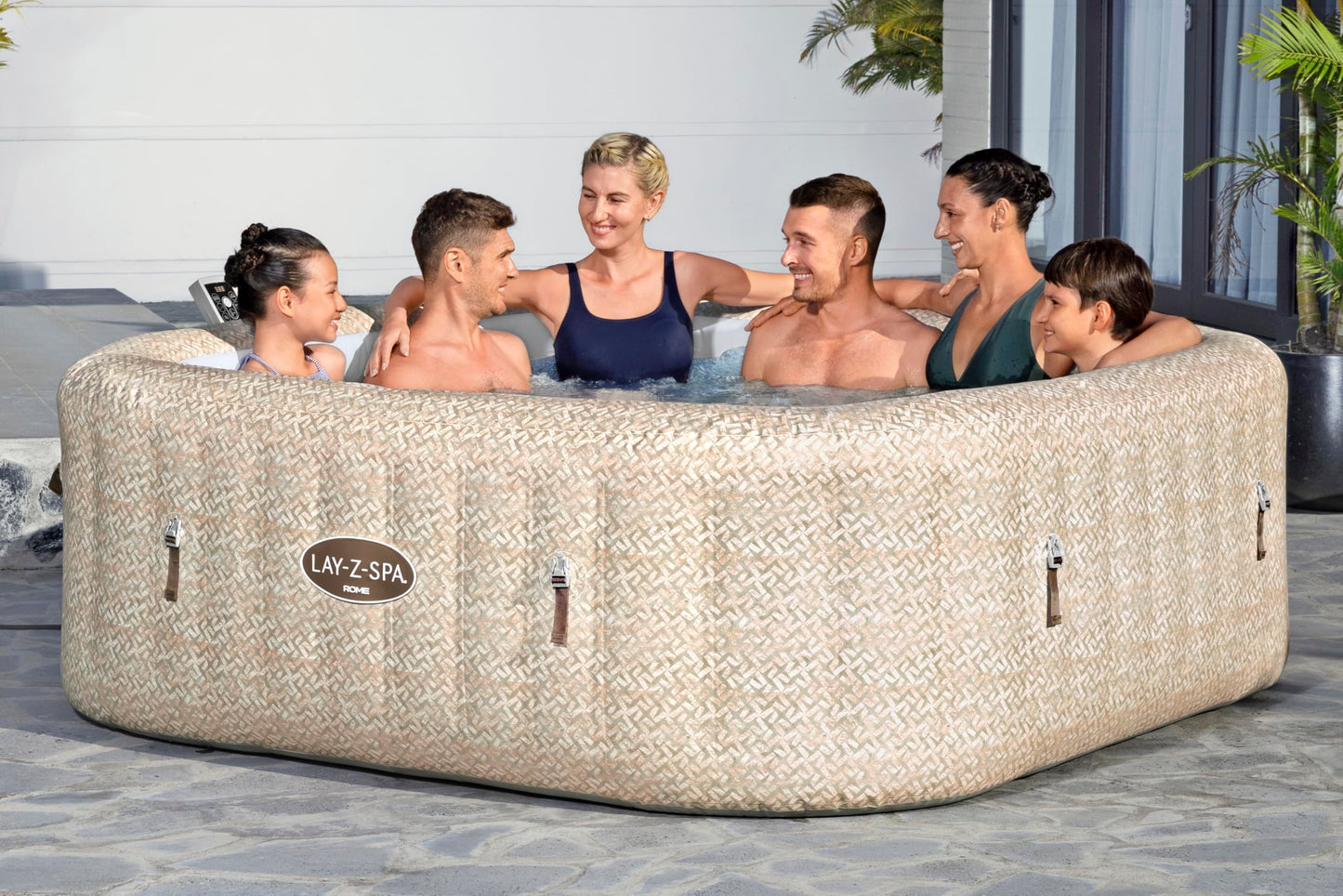 **Bestway Lay-Z-SPA Rome AirJet Whirlpool 7 Personen 201×201×71 cm | 180 Düsen, App-Steuerung, Thermo-Abdeckung, Sandmarmor-Optik**