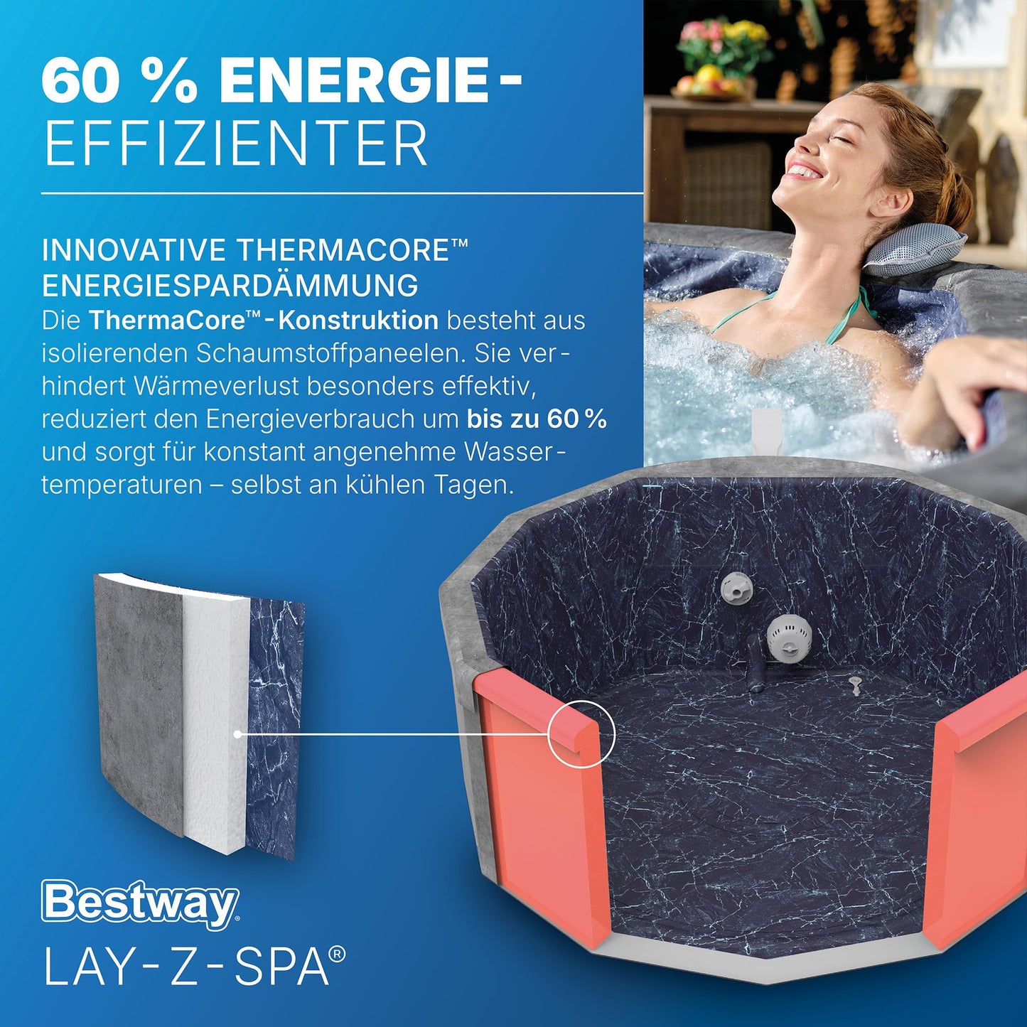 **Bestway Lay-Z-SPA Carrara AirJet Whirlpool 6 Personen Ø170×65 cm | Energiesparend, App-Steuerung, UltraFit-Pumpe, Dunkle Alabaster-Optik**