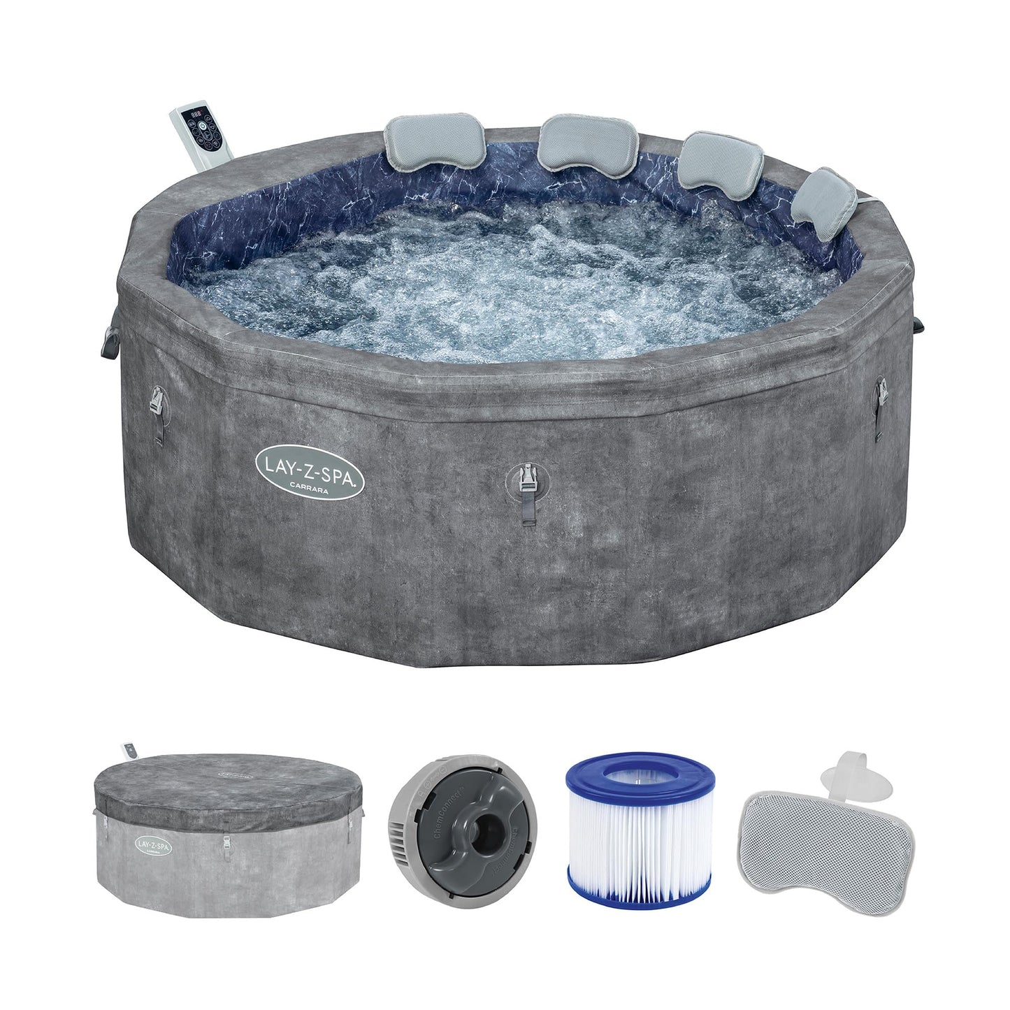 **Bestway Lay-Z-SPA Carrara AirJet Whirlpool 6 Personen Ø170×65 cm | Energiesparend, App-Steuerung, UltraFit-Pumpe, Dunkle Alabaster-Optik**