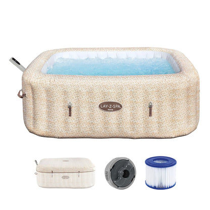 **Bestway Lay-Z-SPA Rome AirJet Whirlpool 7 Personen 201×201×71 cm | 180 Düsen, App-Steuerung, Thermo-Abdeckung, Sandmarmor-Optik**