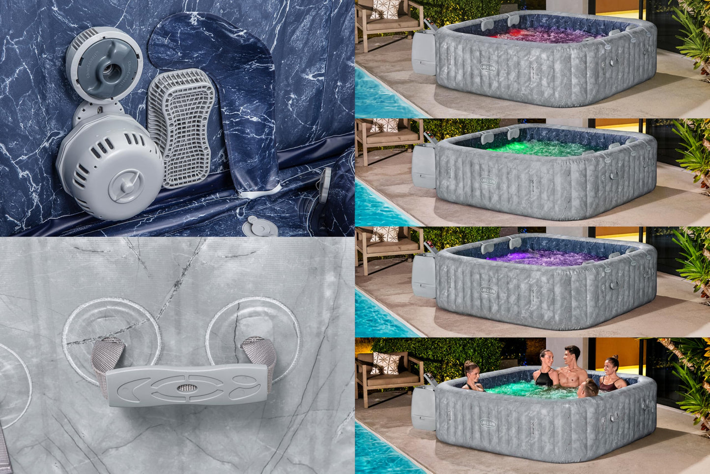 **Bestway Lay-Z-SPA San Francisco HydroJet Pro Whirlpool 7 Personen 230×230×71 cm | App-Steuerung, Marmor-Optik Samtgrau**