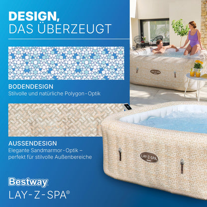 **Bestway Lay-Z-SPA Rome AirJet Whirlpool 7 Personen 201×201×71 cm | 180 Düsen, App-Steuerung, Thermo-Abdeckung, Sandmarmor-Optik**